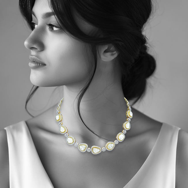 Polki Necklace with Full-Cut Diamonds and Dual Finish